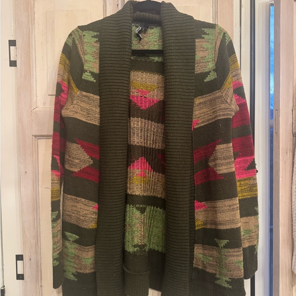 O'Neill Green and Pink Patterned Cardigan